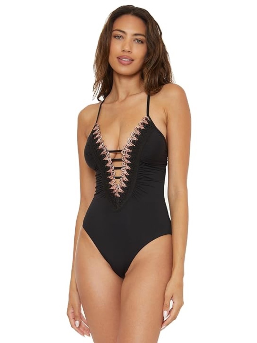 BECCA Layla Plunge One-Piece (Black) Women's Swimsuits One Piece